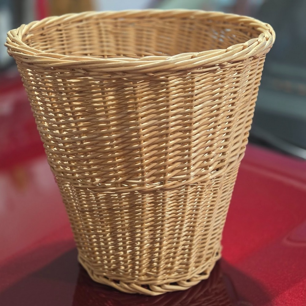 Vtg Wicker Rattan Waste Basket Trash Can MCM Boho Farmhouse Cottage Core Woven